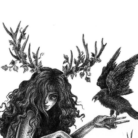 Creepy Nature Art, Brett Manning Art, Bone Witch Art, Dark Witch Drawing, Dark Witch Art, Creepy Deer, Swamp Witch Aesthetic, Lil Sketches, Forest Witch Aesthetic