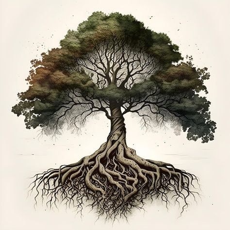 Tree With Roots Drawing, Tree And Roots, Drawing Of A Tree, Roots Illustration, Family Tree Drawing, Oak Tree Drawings, Roots Drawing, Tree Roots Tattoo, Roots Tattoo