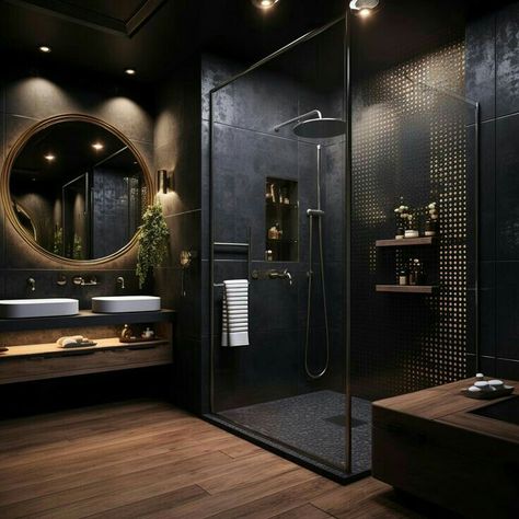 Drømme Bad, Tile Combinations, Bathroom Design Black, Bilik Air, Dark Bathrooms, Tile Remodel, Bathroom Inspiration Modern, Bathroom Decor Luxury, Washroom Design