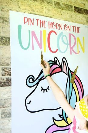 Pin The Horn On The Unicorn, Unicorn Games, Rainbow Unicorn Birthday Party, Rainbow Unicorn Party, Unicorn Themed Birthday Party, Rainbow Unicorn Birthday, Fairy Party, The Horn, Game Printable