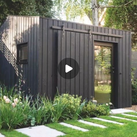 Hutsmith on Instagram: "London cabin - a small piece of a @joannaarchergardendesign designed garden. This cabin is 3x3m and clad in charred larch.  📷 @tomstaubynphotography" Garden Shed Black, Triangular Garden Room, Black Garden Shed, Garden Studio Ideas, Office Sheds Backyard, Modern Shed Design, Garden Rooms Outdoor, Living In A Shed, Black Shed