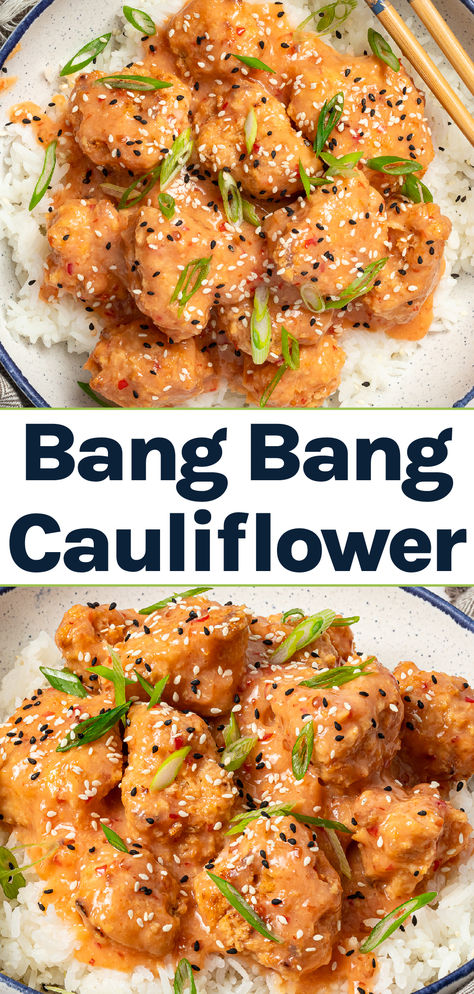 Vegan Bang Bang Cauliflower Wings on a bed of rice. Easy Cheap Vegan Recipes, Easy Vegan Chinese Recipes, Vegan Recipes For Non Vegans, Vegitaren Recipes Fast, Carb Free Vegetarian Recipes, Vegan Asian Dishes, Plant Based Meals Easy, Vegan Vegetarian Recipes, Natural Dinner Recipes