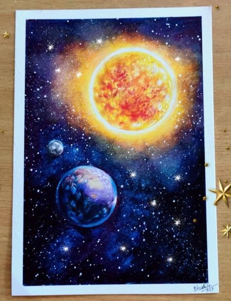 Galaxy Planet Painting, Painting Ideas Space, Solar System Painting, Galaxy Art Painting, Galaxy Painting Acrylic, Universe Painting, Imagination Illustration, Space Art Projects, Planet Painting