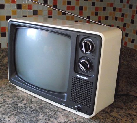 Panasonic Black and White Portable TV -- my first. I was twelve. Portable Tv, White Tv, Vintage Television, 1970s Style, Television Set, Tv Sets, First Tv, Vintage Memory, Vintage Tv