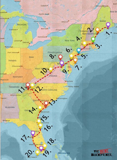 EPIC East Coast Road Trip Guide (Tips for 2020) East Coast Usa, Road Trip Map, Road Trip Places, East Coast Travel, Rv Road Trip, East Coast Road Trip, Road Trip Routes, Travel Destinations Bucket Lists, Us Road Trip