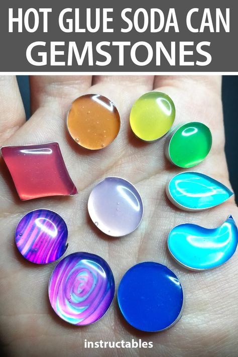 Reuse Soda Cans, Colored Hot Glue Crafts, Got Glue Crafts, Gemstone Crafts Ideas, Craft Ideas With Hot Glue, Diy Glue Crafts, Craft With Hot Glue, Cool Things To Do With Hot Glue, Resin Crafts Jewellery