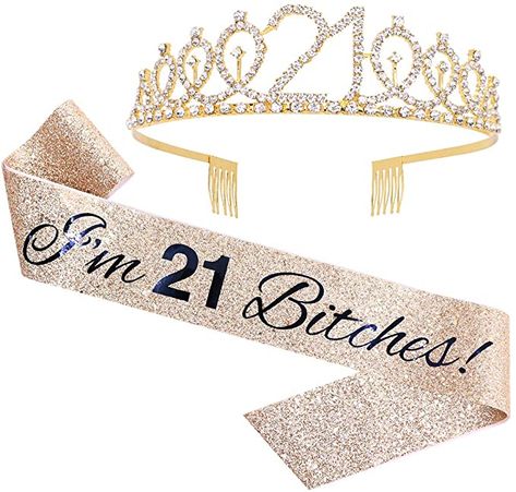 21st Birthday Crown, 21st Birthday Diy, 21st Birthday Sash, 21st Birthday Themes, 21st Birthday Checklist, 21st Birthday Girl, Gold Birthday Party Decorations, 21 Bday, 21st Birthday Outfits