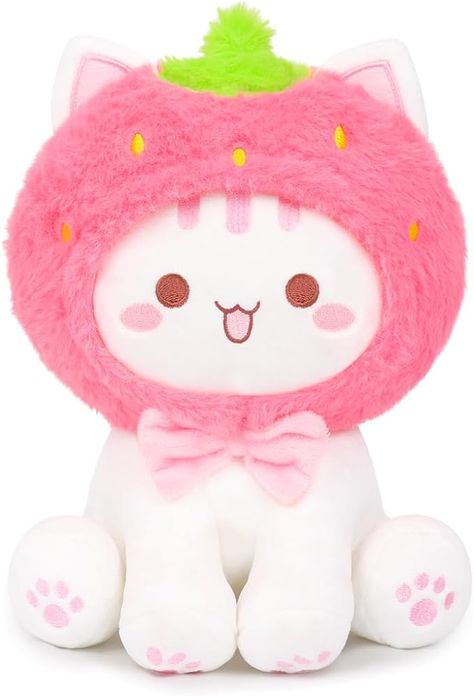 Amazon.com: Mikchocho Cute Strawberry Cat Plush Toy 10" Kawaii Kitten Stuffed Animal, Cat Strawberry Plushie Pillow Gift for Kids : Toys & Games Strawberry Cat Plush, Cute Cat Plushies, Valentines Plushies, Cute Stuffed Animals Aesthetic, Sheep Plushies, Cute Toys Kawaii, Cute Accessories Kawaii, Creepy Plushies, Strawberry Plushie