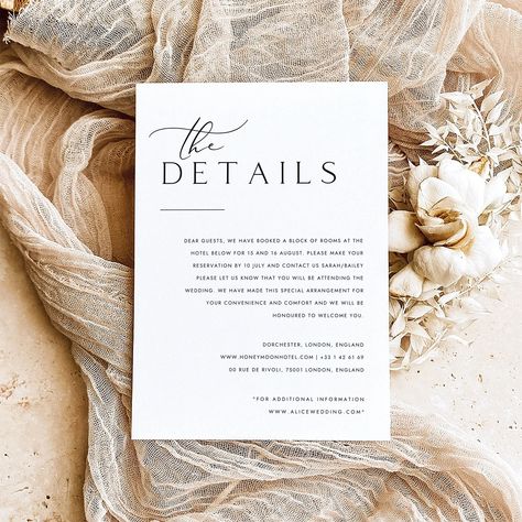 Minimalist Wedding Details Card Template, Details,  Editable, Printable Wedding Enclosure Card, Wedding Invite Insert, #Vilza Online Invitation Card, Free Wedding Cards, Wedding Details Card, Wedding Enclosure Cards, Card Templates Free, Create Graphics, Wedding Menu Cards, Card Wedding, Printable Wedding