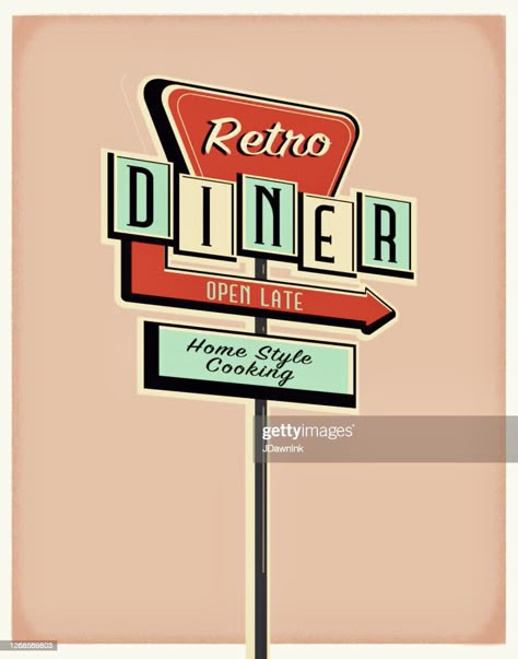 Diner Branding, Diner Logo, Diner Aesthetic, 1950s Diner, Roadside Signs, Retro Signage, Diner Sign, 50s Diner, Vintage Diner