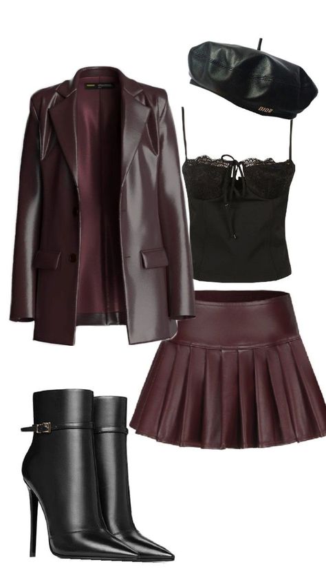 Dark Cherry Aesthetic, Cherry Outfit Ideas, Cherry Red Outfit, Dark Feminine, Red Outfit, Feminine Outfit, Really Cute Outfits, Aesthetic Outfit, Looks Style