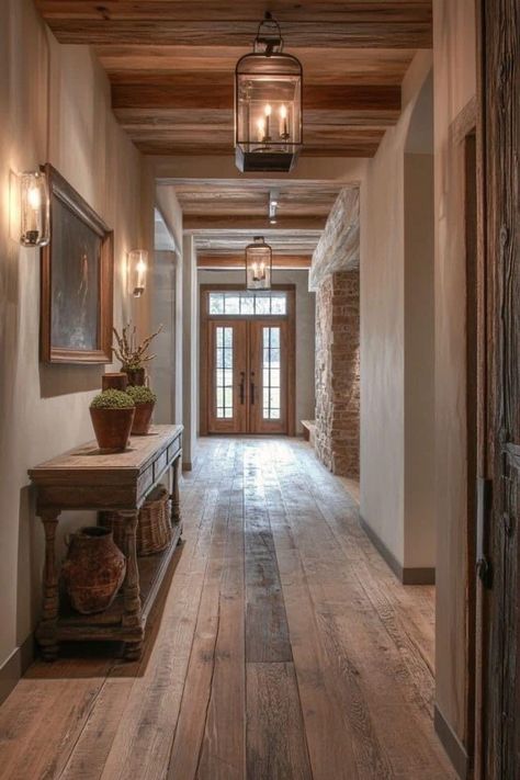 Entryway Design Ideas, Double Door Entryway, Home Entrances, Rustic Hallway, Barn House Interior, Entryway Decor Ideas, Entryway Design, Productive Work, Modern Rustic Farmhouse