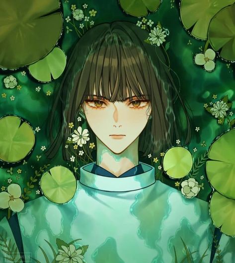 Haku Drawing, Art Artwork, Anime Character, Black Hair, Water, Twitter, Green, Anime, Hair