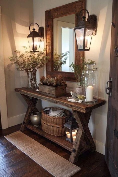 Functional Entryway, Rustic Entryway Table, Rustic Entryway, Casa Country, Home Entrance Decor, Clever Storage, Rustic Garden Decor, Boho Living Room, Hallway Decorating