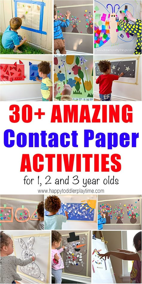 30+ Amazing Contact Paper Activities - HAPPY TODDLER PLAYTIME 30+ amazing contact paper activities for toddlers and preschoolers. Learn and play with all of these fun and easy sticky wall activities! #toddleractivities #finemotorskills #indooractivities #outdooractivities