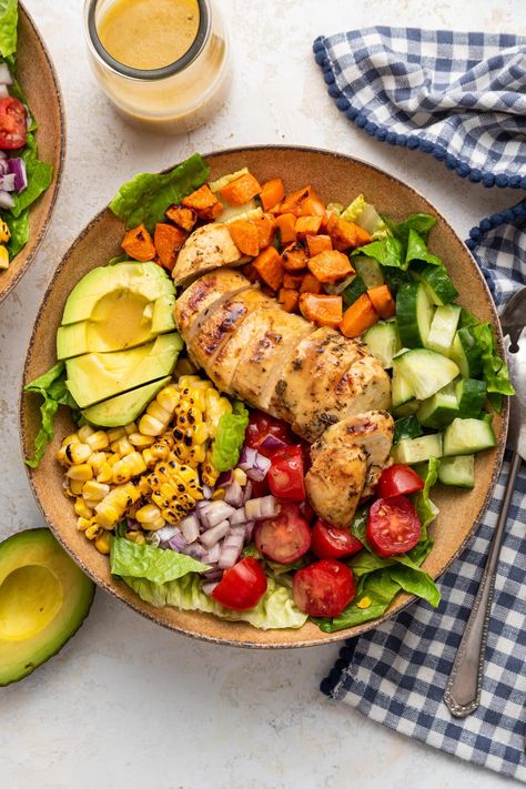 Potatoes And Avocado, Homemade Honey Mustard Dressing, Homemade Salad Dressing Healthy, Homemade Honey Mustard, Vegan Feta Cheese, Easy Grilled Chicken, Honey Mustard Dressing, Chicken Sweet Potato, Homemade Salads