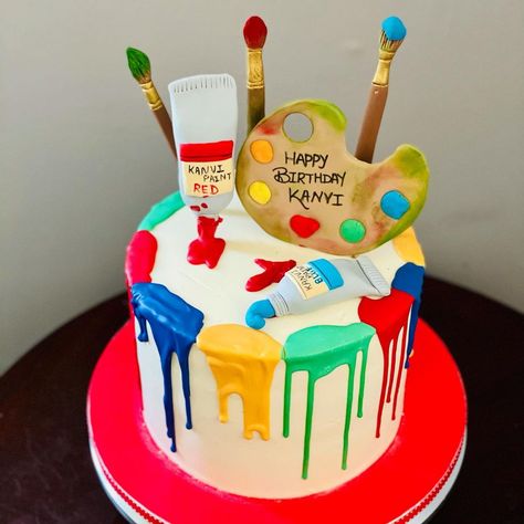 Rashmi on Instagram: “Colors, paint theme cake. Thank you @artisanaccents for these beautiful vibrant colors. Cake inspired from LouiseSandycistomcakes.…” Edible Paint For Cakes, Painter Cake, Birthday Cake Art, Cake Artwork, Art Birthday Cake, Red Birthday Cakes, Puzzle Pictures, Nursing Cake, Whiskey Cake