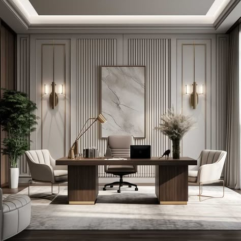 8+ Ways Fluted Panel Design Can Elevate Your Space • 333+ Images • [ArtFacade] Classic Office Design, Small Office Design Interior, Fluted Panel, Small Office Design, Office Table Design, Modern Office Interiors, Office Interior Design Modern, Neoclassical Interior, Coastal Dining