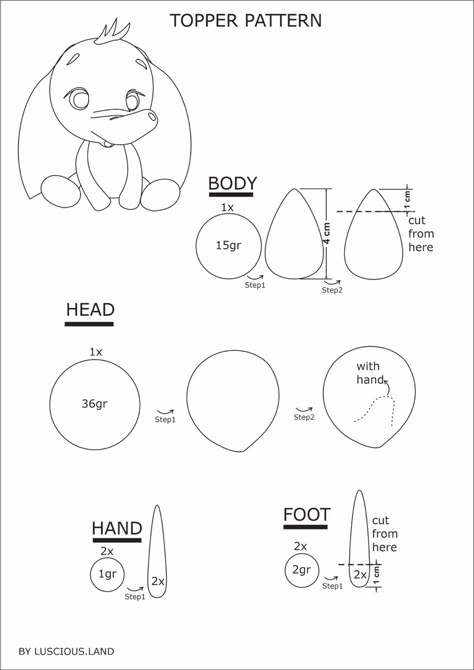 Clay Templates Patterns, Fondant Toppers Tutorial, Fondant Patterns, Naruto Biscuit, Fondant Templates, Fondant Animals Tutorial, Kue Fondant, Clay Templates, Cake Topper Template