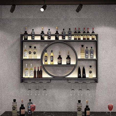 Wall-Mounted Wine Racks with Glass Holder,Iron Wine Bottle Shelf,Multi Functional Storage Shelf Wine Storage Display Rack,Bar Unit Floating Shelves,for Home Western Restaurant Decor (Color : Black Wall Bar Shelf, Wine Bottle Shelf, Wall Mounted Kitchen Storage, Mounted Wine Rack, Liquor Shelf, Wine Rack Bar, Liquor Bar, Bar Unit, Stemware Rack