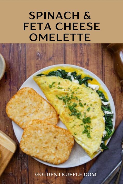 This Spinach & Feta Cheese Omelette is so easy omelette recipe to make as a healthy breakfast or brunch! Whether you're looking for a quick and healthy breakfast, or a satisfying brunch, this spinach and feta cheese omelette is easy to prepare and will keep you feeling full for hours. The tender spinach and creamy feta make for a wonderful combination of flavors and textures. Pair this omelette with hashbrowns if you have a hefty appetite!  #Omelette #EggsRecipes #HealthyBreakfast Easy Omelette Recipe, Omelette Fillings, Omelette Ideas, Easy Omelette, Best Omelette, Omelette Recipes, Food Ideas For Parties, Simple Healthy Breakfast, Omlet Recipes