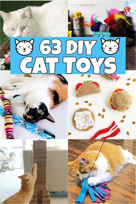 DIY Cat Toys - One Crazy Mom Diy Cat Chew Toys, How To Make Cat Toys Diy, Toilet Roll Cat Toy, Make Your Own Cat Toys, Homemade Kitten Toys, Cardboard Diy For Cats, Crocheted Cat Toys Free Pattern, Diy Cardboard Cat Toys, Crafts For Cats Diy