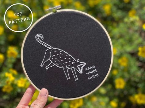 Opossum Embroidery, Possum Embroidery, Screaming Possum, Hand Embroidery Pattern, Silly Animals, Embroidery Inspiration, Embroidery Pattern, Pattern Download, Embroidery Projects