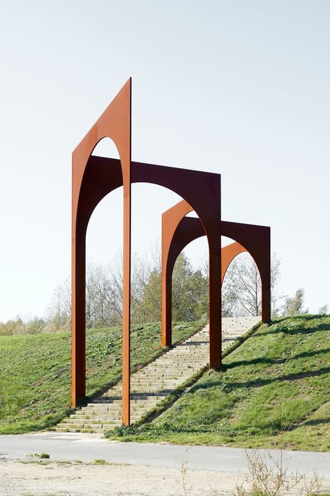 New Staircase, Landscape Elements, Landscape Architecture Design, Urban Furniture, 3d Modelle, Corten Steel, Outdoor Sculpture, Land Art, Public Art