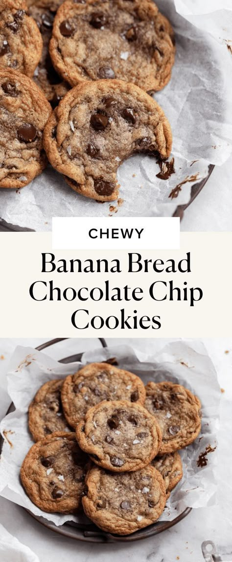 All the delicious flavor of banana bread in a soft, chewy, moist as can be banana chocolate chip cookie. You’ll love EVERYTHING about these banana bread cookies from their indescribably soft texture to how easy they are to make. Cookies Poster, Banana Bread Chocolate Chip, Banana Bread Chocolate, Banana Chocolate Chip Cookies, Pudding Chia, Biscuits Diététiques, Banana Bread Cookies, Broma Bakery, Bread Chocolate