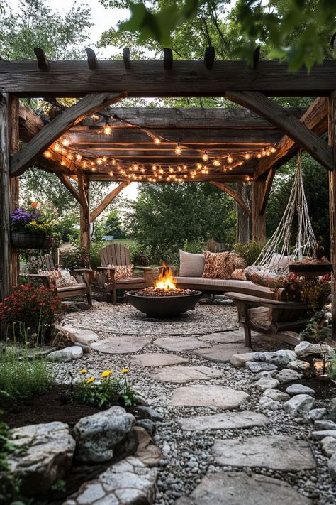 Backyard Garden Oasis Landscaping Ideas, Outdoor Home Inspiration, Small Backyard Oasis On A Budget Cozy, Backyard Country Ideas, Diy Fire Pit Patio Cheap, Farmhouse Firepits Backyard Ideas, Back Patio Entertainment Area, Fire Pit With Pergola Ideas Backyard, Outdoor Peaceful Space