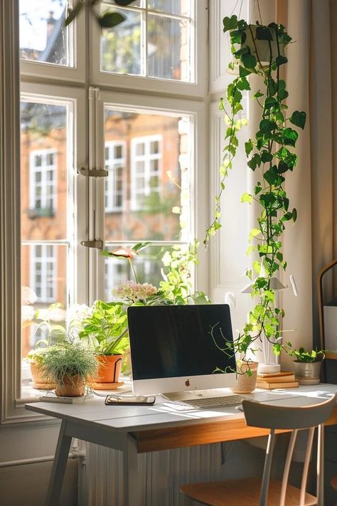 Desk in Front of Window Ideas - Maximize Your Space Office Desk Against Window, Standing Desk In Front Of Window, Office Desk Facing Window, Desk Next To Window, Desk In Front Of Window Office, Desk At Window, Window Workspace, Desk Facing Window, Desk Under Window