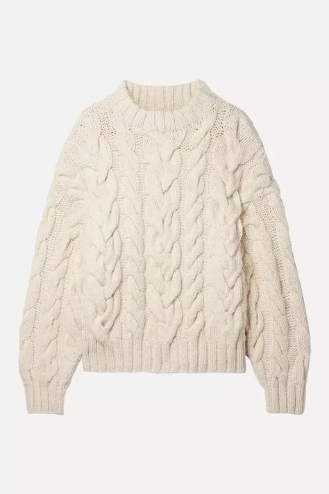 Cream Cable Knit Jumper | SheerLuxe Cream Knitwear, The Round Up, White Cable Knit Sweater, 80 Fashion, Chunky Cable Knit Sweater, Chunky Jumper, Chunky Knit Jumper, Perfect Blue, Cable Knit Jumper