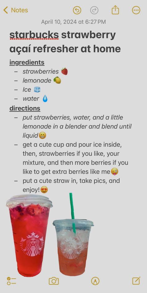 Recipes For Starbucks Drinks At Home, Acai Starbucks Drink, How To Make A Starbucks Strawberry Lemonade Refresher, Refreshers Starbucks Recipe Diy, Healthy Strawberry Refresher, How To Make A Starbucks Strawberry Acai, Good Drinks To Get At Starbucks, Good Drinks From Starbucks, Refreshing Drinks From Starbucks