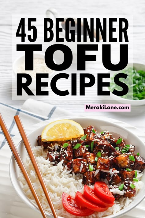 45 Easy and Filling Tofu Recipes | Whether you're vegan, vegetarian, or just need some more plant-based protein options to add to your weekly menu rotation, these healthy tofu recipes for beginners and beyond are for you! From silken to extra firm, there are tons of recipes here for whatever kind of tofu you have on hand. From fried, to baked, to grilled, to air fryer goodness, many of these recipes are naturally low carb and low calorie, with tons of simple and spicy options to choose from! Tofu Recipes For Beginners, Firm Tofu Recipes, Healthy Tofu Recipes, Tofu Recipes Healthy, Tofu Recipes Easy, Protein Options, Cooking Tofu, Hot And Sour Soup, Grilled Tofu