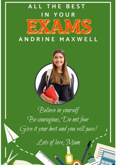 Editable All the best in your exams success card Success Cards For Exams, Success Cards For Exams Design, Exam Success, Do Not Fear, Believe In You, Good Things