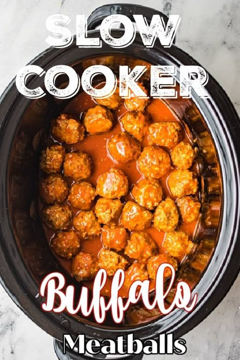 Love buffalo wings, but hate the mess? These Slow cooker Buffalo Chicken Meatballs are the perfect alternative with all the same great flavors that you love! These chicken meatballs have that tangy heat, are juicy and are the perfect appetizer to enjoy at your next party or during the big game! Buffalo Chicken Meatballs Crockpot, Chicken Meatballs Crockpot, Slow Cooker Buffalo Chicken, Crockpot Buffalo Chicken, Easy Buffalo Chicken, Buffalo Chicken Meatballs, Chicken Meatball Recipes, Crock Pot Meatballs, Delicious Appetizer Recipes