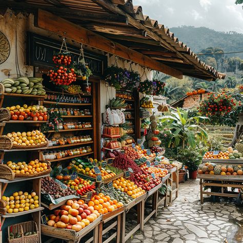 Explore the colorful bounty of a South American outdoor fruit and vegetable market, a kaleidoscope of fresh produce that paints a picture of the region's abundant life. #MarketColors #FreshHarvest #SouthAmericanBounty #LocalProduce #VibrantMarkets #GenerativeArt #DigitalArtists #AIArtwork #AI #AIhyperrealistic Indian Fruit Market, Latin America Aesthetic Food, Fresh Market Aesthetic, South American Culture, Latin American Aesthetic, Food Market Aesthetic, Fruit Market Design, Marketplace Aesthetic, Latin America Aesthetic