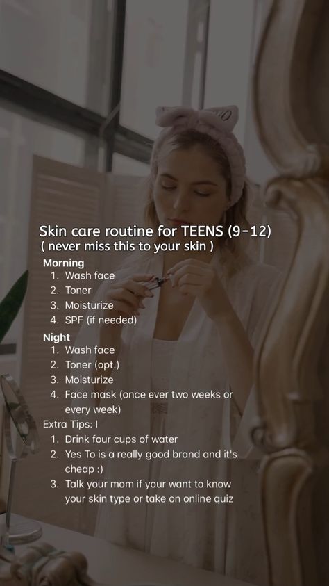 Skin care routine for teens for girls ✨ Teenager Skincare Routine, Skin Care For 13 Yrs Old Girl, Skincare For 13 Yrs Old, Teenage Skin Care Routine, Tropic Ambassador, Skin Care For Teenagers, Make Up Korean, Skin Care Routine For Teens, Organize Life