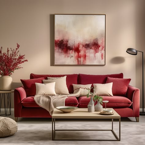 White and red, enough said—on a red sofa, they turn every head!" ❤️ Our white and red cushions make a bold yet harmonious statement when paired with a red sofa. 🛋️ See the sizzle at 👉 https://covermycushion.com/pages/cushion-ideas-for-red-sofas 🔴 #CoverMyCushion #RedAndWhite #BoldAndBeautiful #CushionCovers #HomeDecor #InteriorDesign #LivingRoomIdeas #PopOfColor #SofaGoals Red Couch Wall Color, Red Sofa Living Room Ideas, Red Couch Living Room Ideas, Red Sofa Decorating, Red Couch Decor, Sofa Living Room Design, Red Couches, Grey And Red Living Room, Red Sofa Living