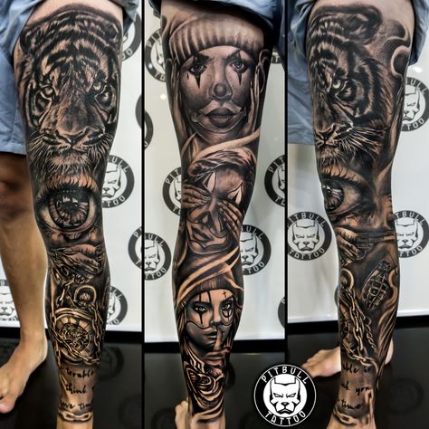 Full leg sleeve tattoo Black & Grey Realistic chicano style Leg Tattoos Sleeve Mens, Full Leg Tattoo Ideas Men, Full Leg Sleeve Men, Tattoo Sleeve Leg Men, Full Sleeve Leg Tattoo Men, Men Tattoo Ideas Leg Sleeve, Tattoo Full Leg Man, Leg Sleeve Ideas Men, Back Of Leg Tattoos Men