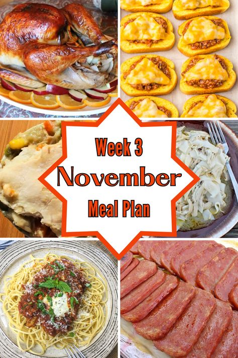 November Meal Plan, Thanksgiving Grocery List, Thanksgiving Meal Plan, Meal Plan Week, One Dish Dinners, Thanksgiving Meal, Weekly Meal Plan, Grocery Budgeting, Family Dinner Recipes