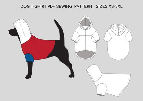 Dog Sweater Pattern Sewing, Sewing Patterns Hoodie, Dog Shirt Pattern Free Printable, Pattern For Dog Shirt, Dog Sweatshirt Pattern, Big Dog Clothes Sewing Patterns, Dog Hoodie Sewing Pattern, Dog Hoodie Pattern, Hoodie Sewing