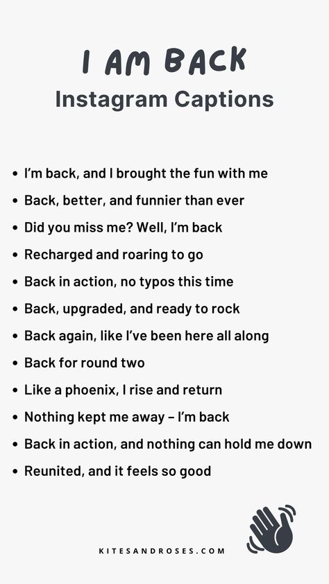 Comeback Captions For Instagram, Instagram Comeback Captions, Captions For Comeback, Excited Captions, Im Back Instagram Captions, I’m Back Captions, Comeback Captions Instagram, Comeback Captions, I Am Back Quotes