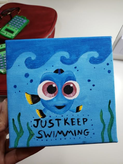 Canvas Painting Ideas Easy Disney, Finding Nemo Canvas Painting, Finding Dory Painting, Disney Canvas Art Ideas Easy, Cute Disney Paintings On Canvas, Disney Simple Paintings, Easy Canvas Painting Disney, Painting Ideas Easy Simple Disney, Pixar Paintings Easy