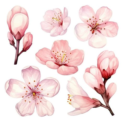 Photo vector watercolor cherry blossom c... | Premium Photo #Freepik #photo Flowers Spring Drawing, Blossom Cherry Tattoo, Cherry Blossom Flower Drawing, Watercolor Blossom, Blossom Illustration, Cherry Blossom Vector, Cherry Blossom Drawing, Cherry Drawing, Blossom Watercolor