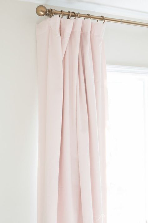 Duplex Remodel, How To Hang Curtains, Blush Curtains, Pink Blackout Curtains, Hang Curtains, Ranch Ideas, Airy Bedroom, Julie Blanner, Closet Organizing Systems