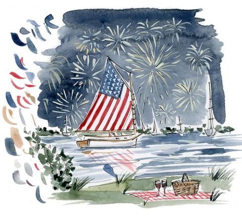 July Watercolor, 4th Of July Images, July Images, American Flag Art, Elementary School Art, Awesome Artwork, Happy Fourth Of July, Ink Watercolor, Flag Art