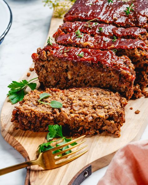 Lentil Mushroom Loaf, Lentil Walnut Loaf, Nut Loaf Recipe Vegetarian, Vegan Loaf Recipes, Nut Loaf Recipe, Lentil Loaf Recipe, Vegan Lentil Loaf, Lentil Meatloaf, Vegetarian Meatloaf