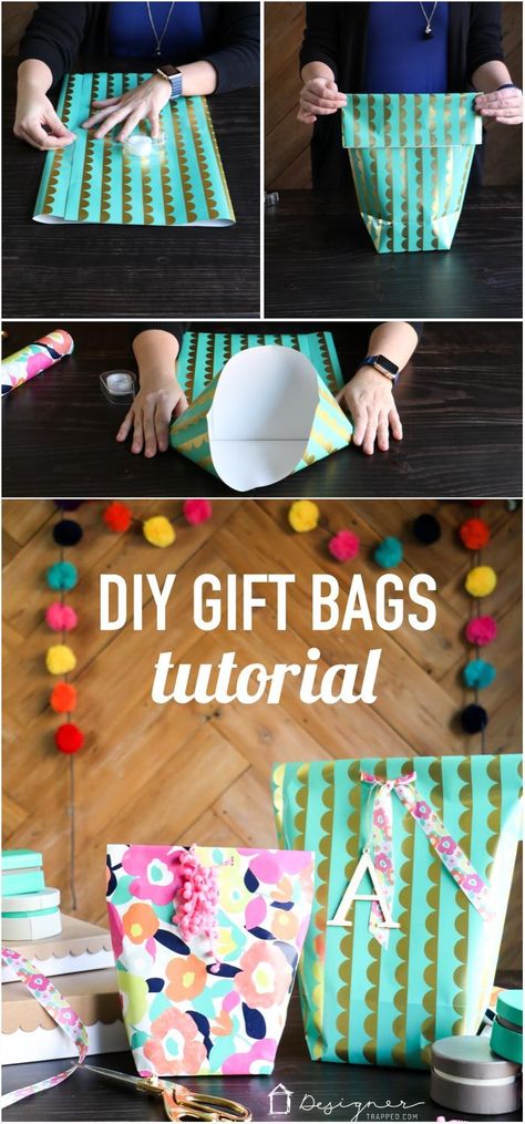 OMG! This is genius. Learn how to make a gift bag from wrapping paper. These are SO cute and are so much less expensive than store-bought gift bags. So excited about this DIY gift bag option! Bag From Wrapping Paper, Gift Bag From Wrapping Paper, Make A Gift Bag, Diy Gift Bags, Diy Gift Bag, How To Make A Gift Bag, Gift Bags Diy, Gifts Wrapping Diy, Creative Diy Gifts