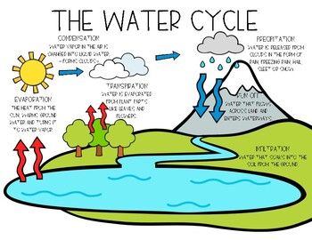 This water cycle anchor chart is a great way to reinforce the concept with your students. I have included two copies of the chart so you can either print it as a full sheet or two to a page. Water Cycle Project Poster, Water Cycle Anchor Chart, Water Cycle Poster, Water Cycle Project, Water Cycle Diagram, Cycle Drawing, Teachers Corner, 4th Grade Classroom, Science Notes